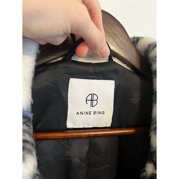 Anine Bing Oakley Plaid Fleee Oversized Coat Jacket White Black Large - Picture 5 of 10